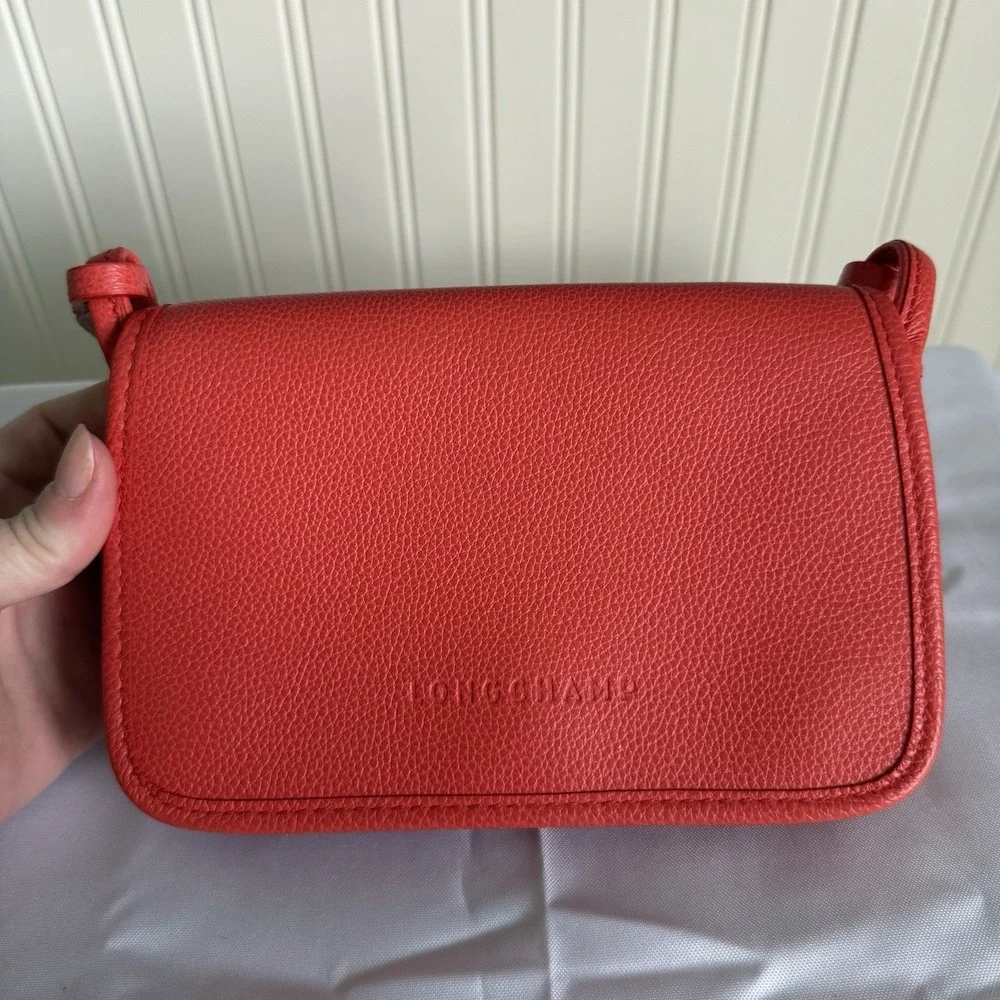 LONGCHAMP Le Foulonne Small Red Pebbled Leather Crossbody Bag Purse
